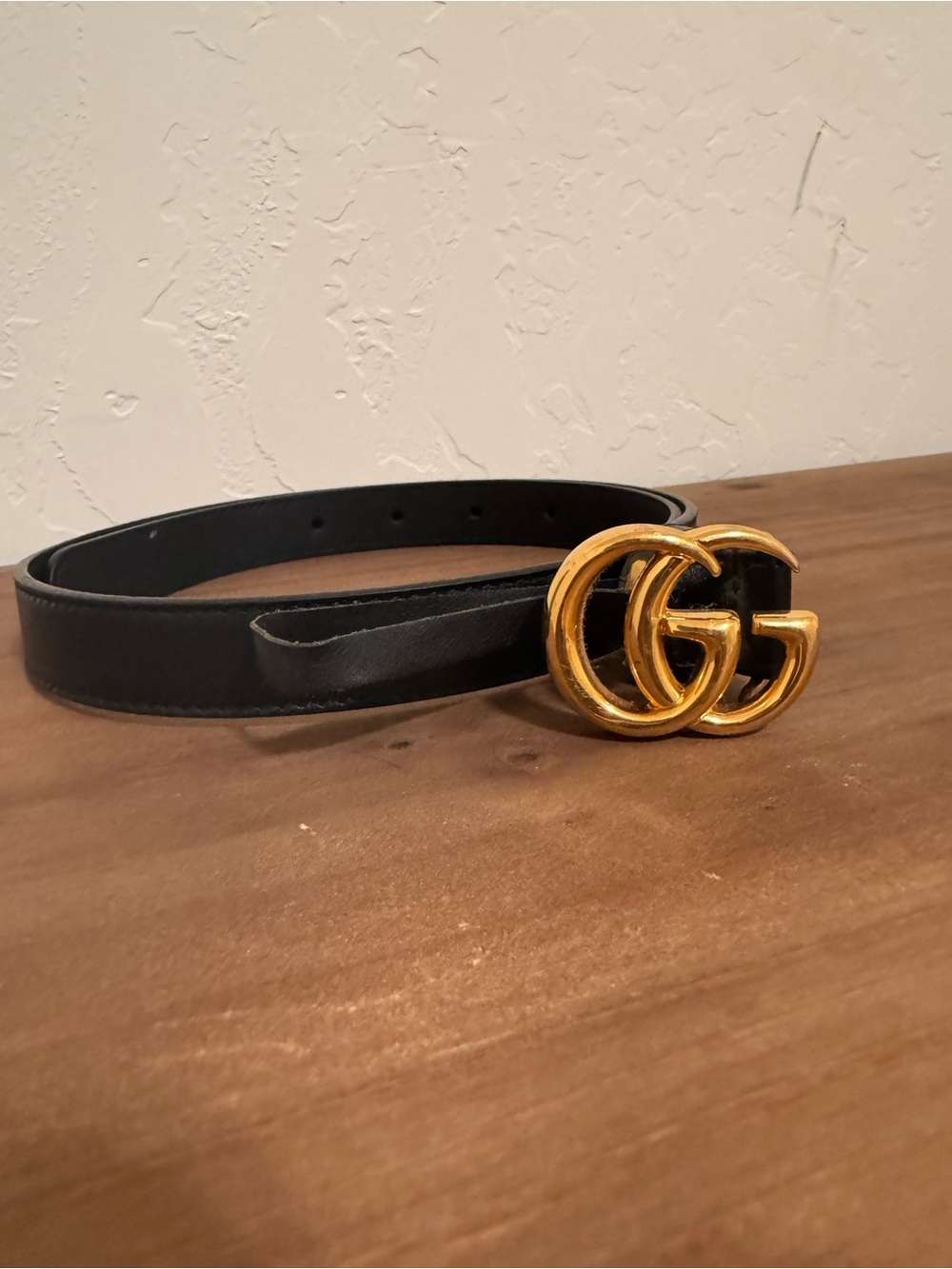 Gucci Black Leather Belt with Gold Double G Interlocking Buckle